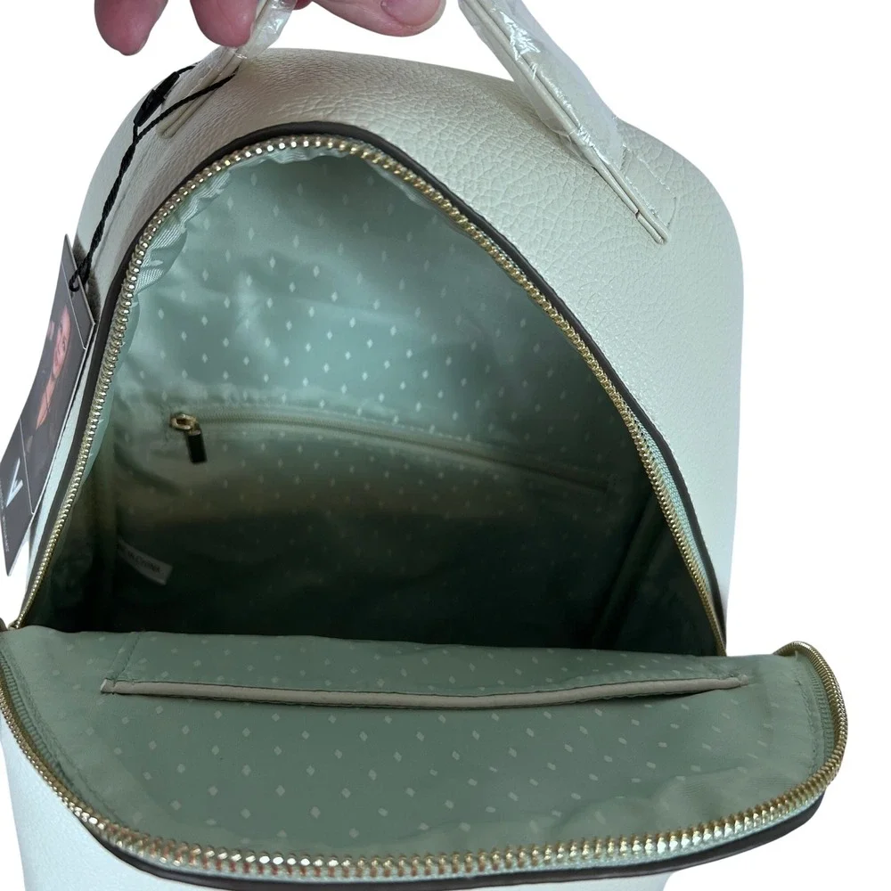 Vanessa Williams Womens White Pebble Leather Mini Backpack‎ V Logo Front Zip